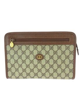 Gucci Vintage Beige Brown Gold GG Supreme Canvas Leather Second